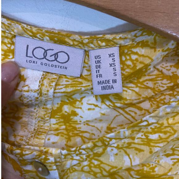 LOGO Yellow Cotton Too/Blouse XS Pearl Buttons Summer Light Weight Blouse - Picture 2 of 5